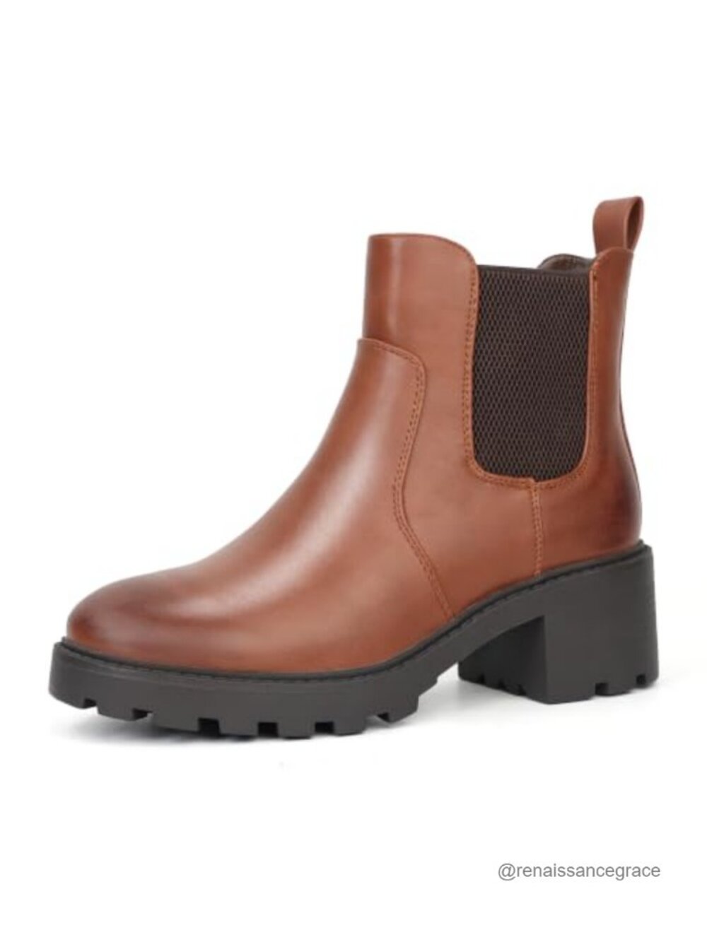 Women's Chelsea Ankle Boots Chunky Heel Slip-On Lug Sole